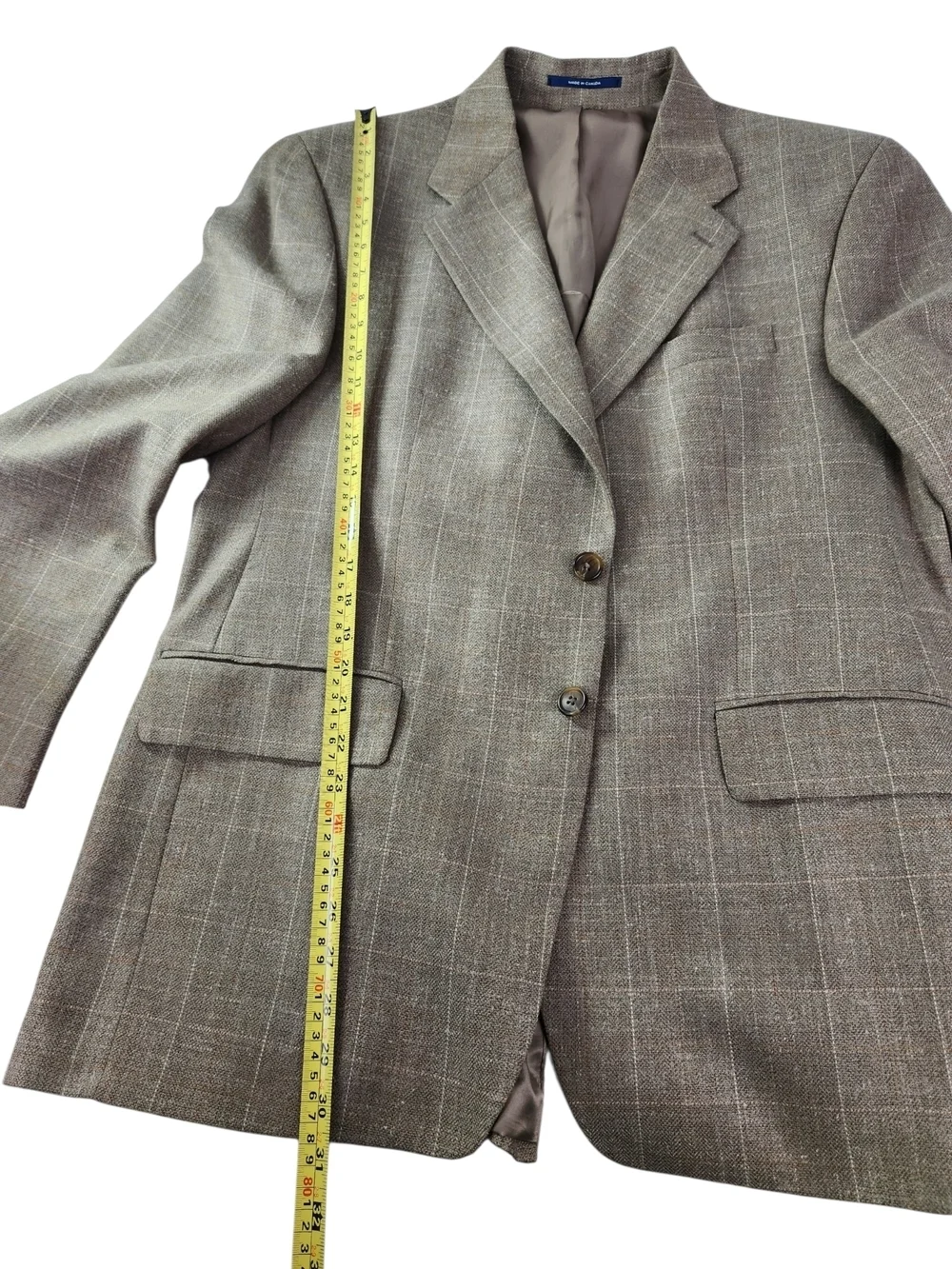 Chaps Ralph Lauren Blazer 42R Tan Plaid Silk Wool Sport Coat Mens Classic Jacket